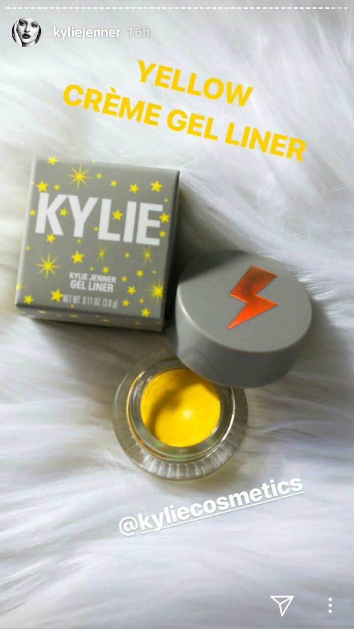 STARRY-EYED. The collection includes a gel eyeliner in a bold yellow. Screenshot from Instagram.com/kyliejenner 