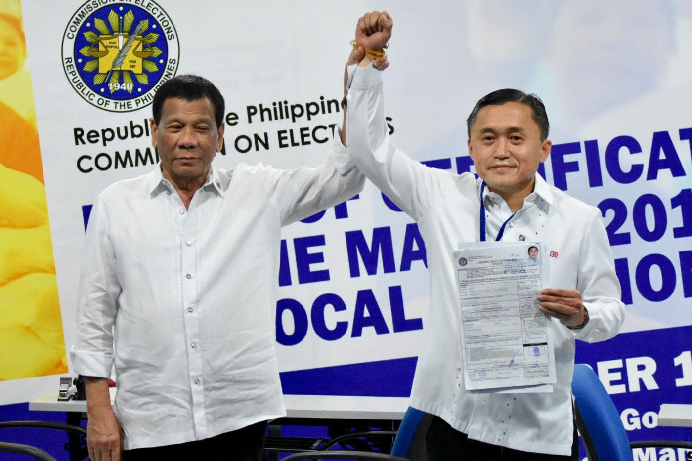 Accompanied by Duterte, Bong Go files candidacy for senator