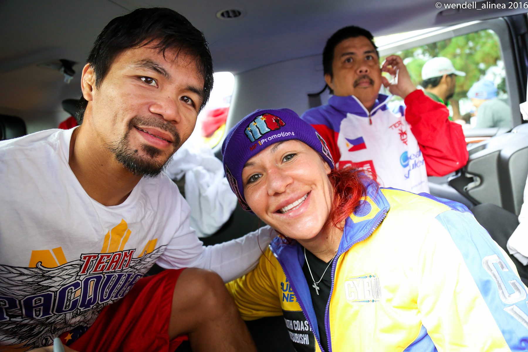Manny Pacquiao runs with MMA fighter Cris Cyborg