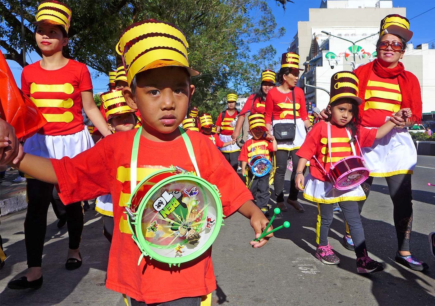 LITTLE DRUMMERS. Kids and parents dress up as little drummer boys and girls at the event 