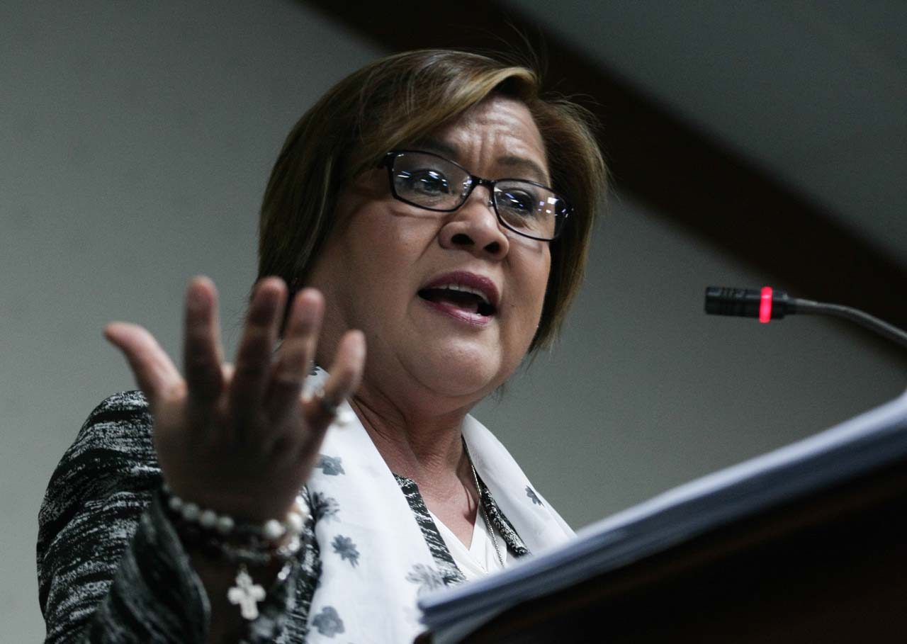 ARREST ORDER. Senator Leila de Lima holds a press conference at the Senate on February 21, 2017. File photo by Jasmin Dulay 