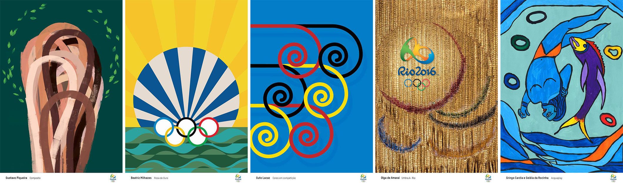 Poster-poster itu sebagian besar berwarna kuning terang, hijau, merah, dan biru serta berfokus pada simbol klasik Rio. Foto dari Olympic.org 