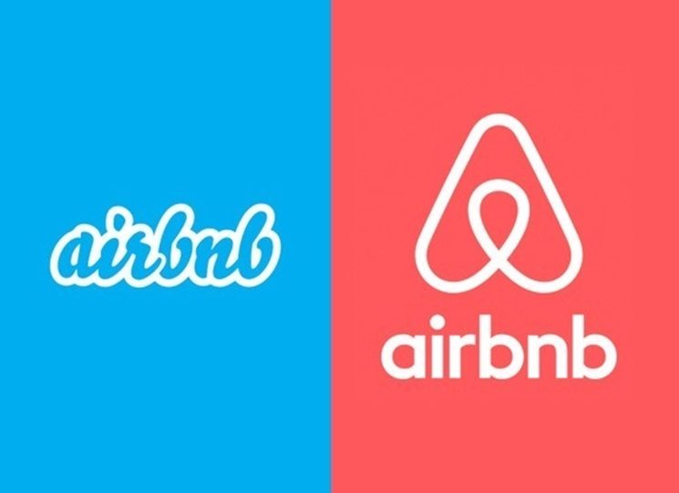 Logo baru dan lama Airbnb. Foto dari Tech in Asia 