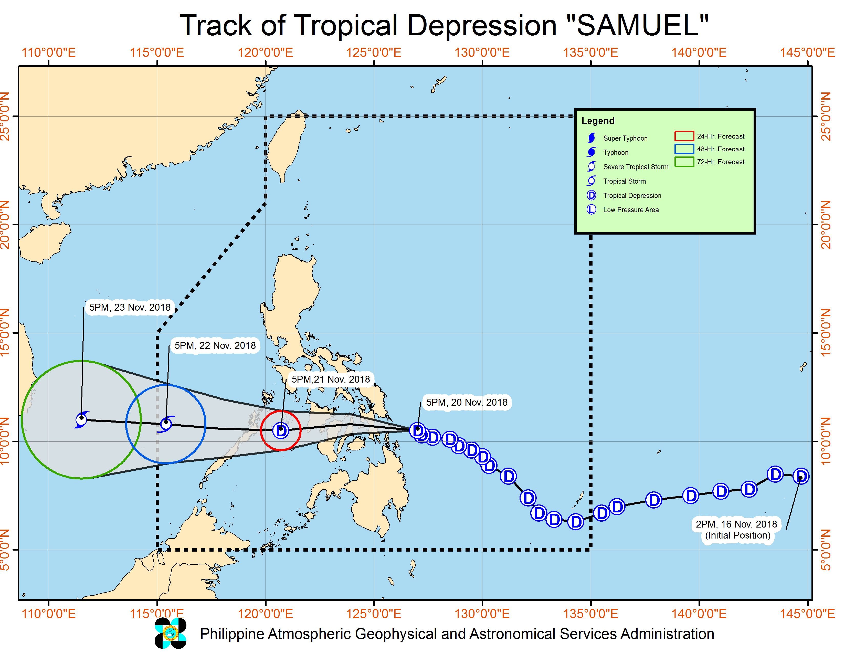 Forecast track of Tropical Depression Samuel as of November 20, 2018, 8 pm. Image from PAGASA 
