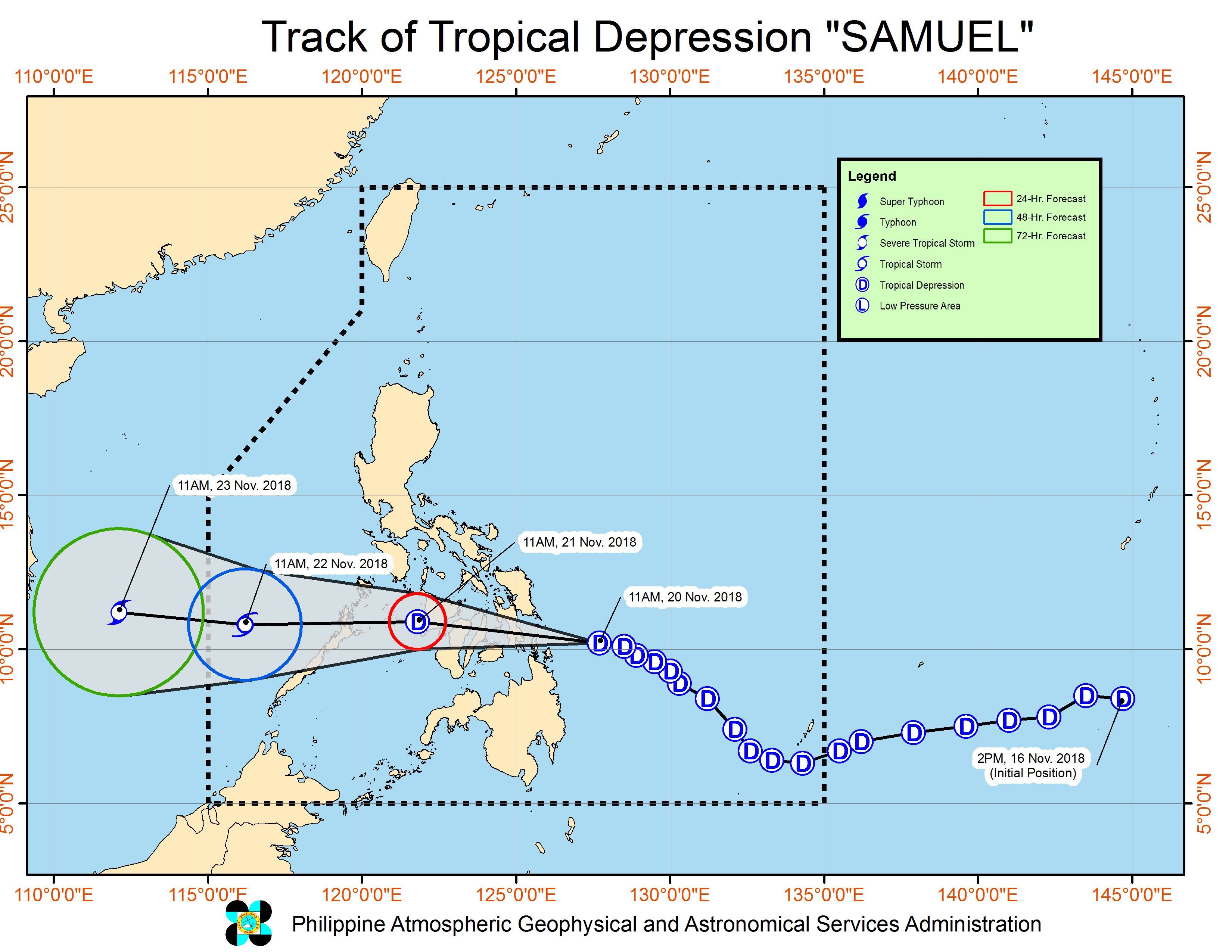 Forecast track of Tropical Depression Samuel as of November 20, 2018, 2 pm. Image from PAGASA 
