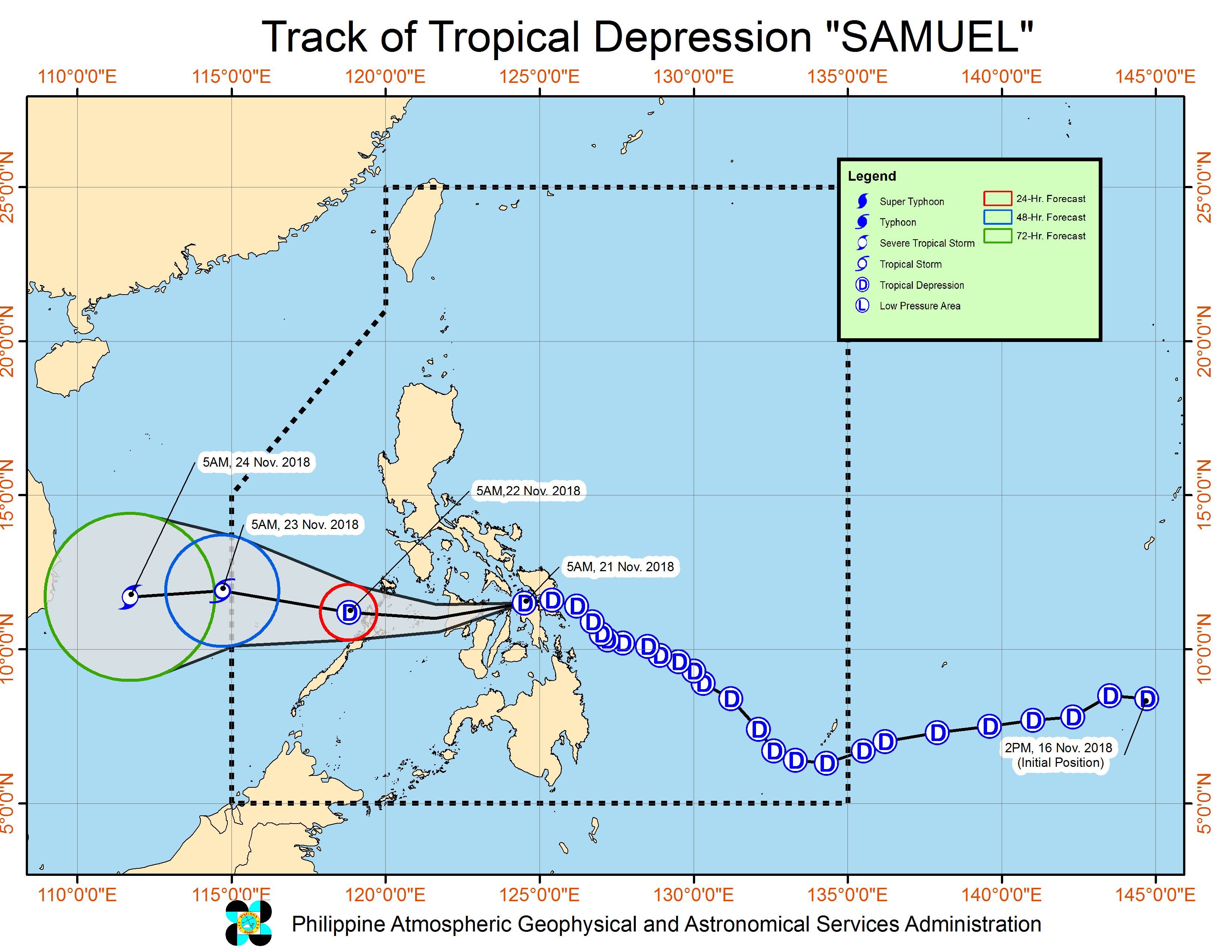 Forecast track of Tropical Depression Samuel as of November 21, 2018, 8 am. Image from PAGASA 