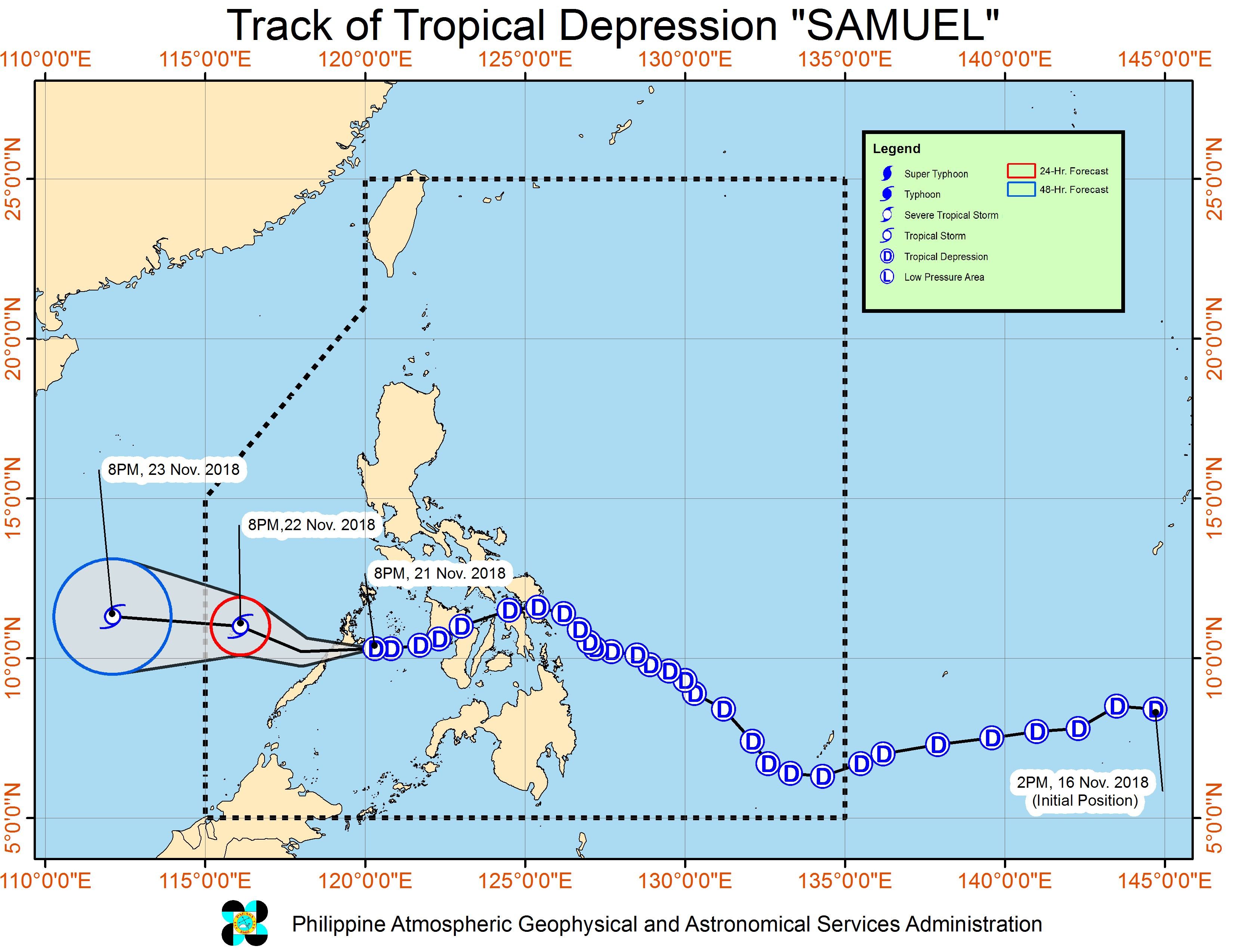 Forecast track of Tropical Depression Samuel as of November 21, 2018, 11 pm. Image from PAGASA 