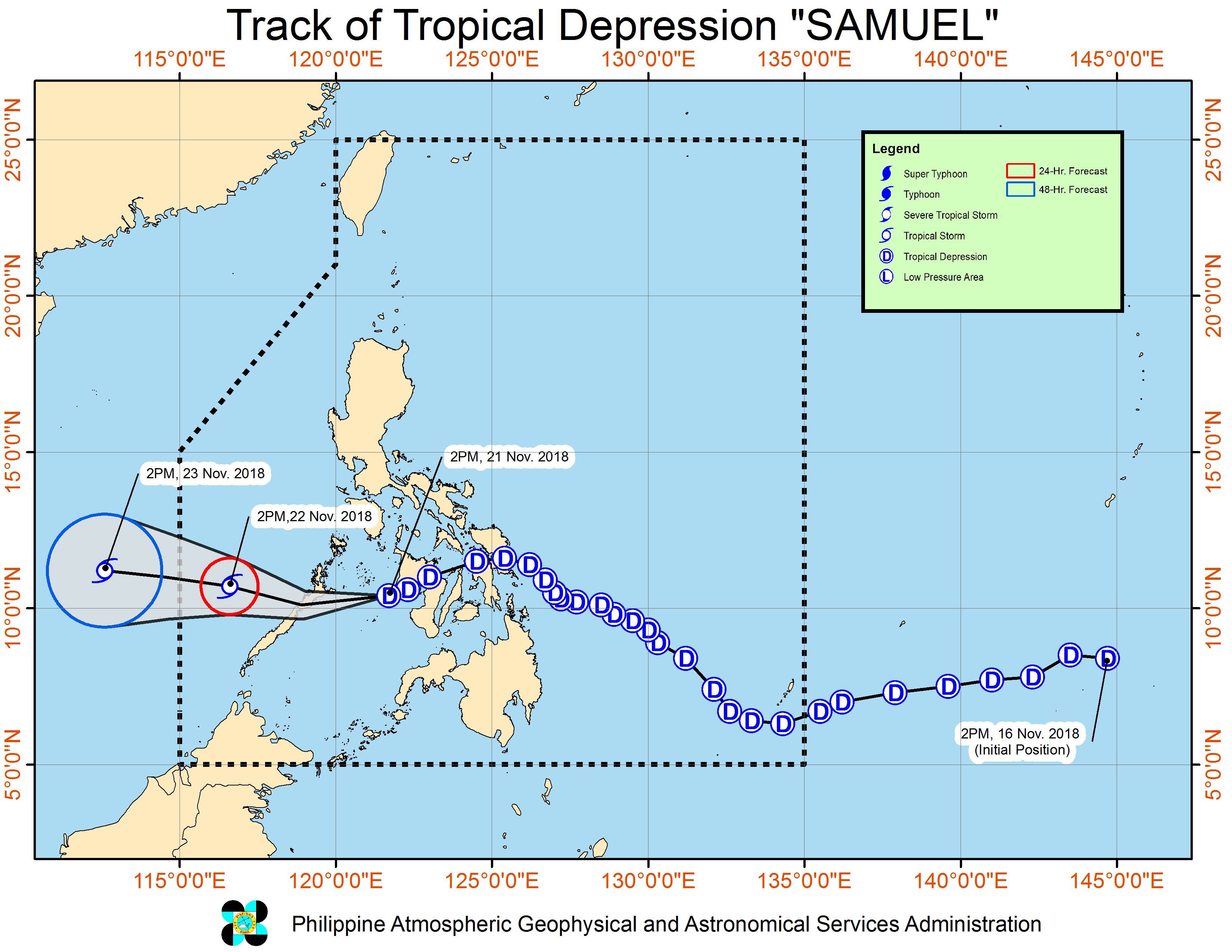 Forecast track of Tropical Depression Samuel as of November 21, 2018, 5 pm. Image from PAGASA 
