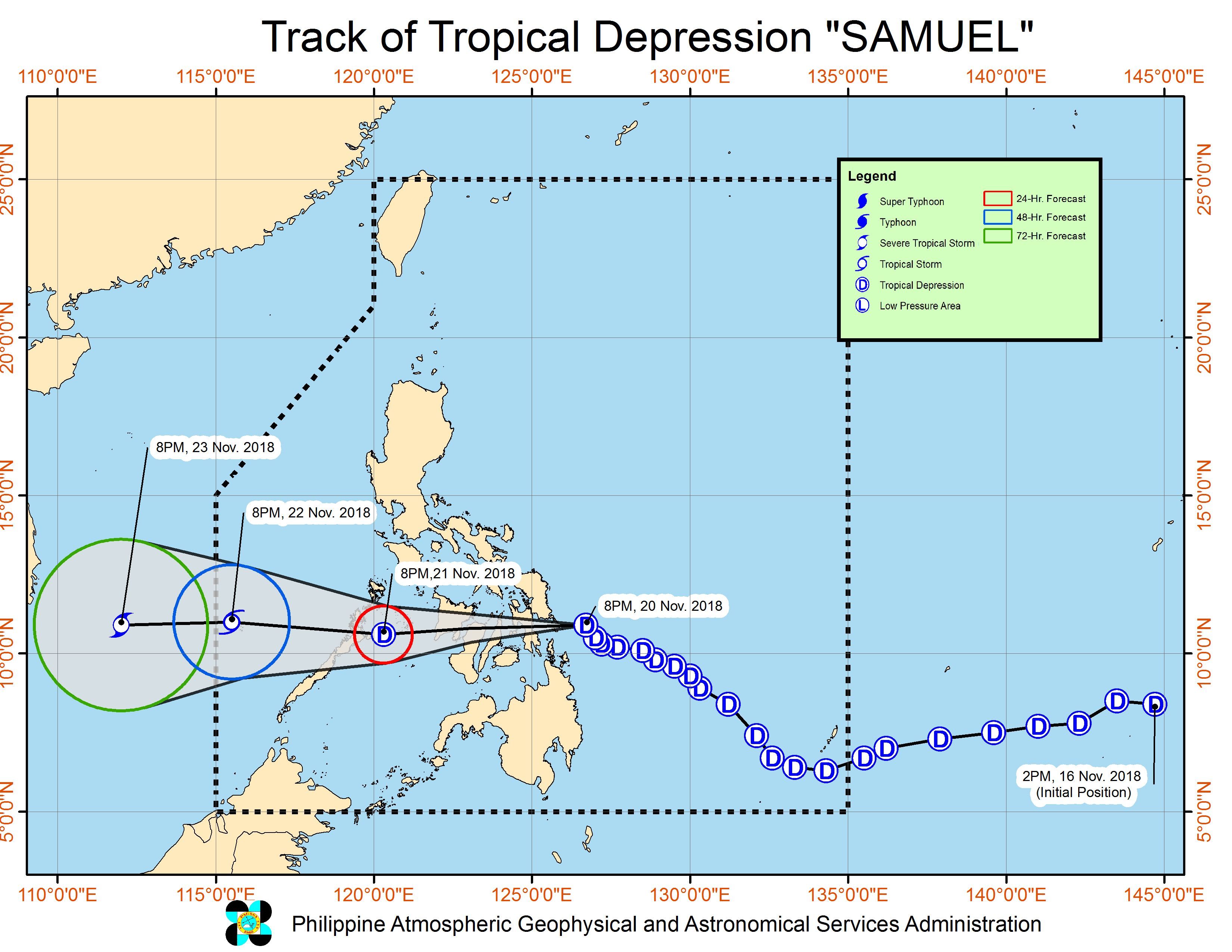 Forecast track of Tropical Depression Samuel as of November 20, 2018, 11 pm. Image from PAGASA 