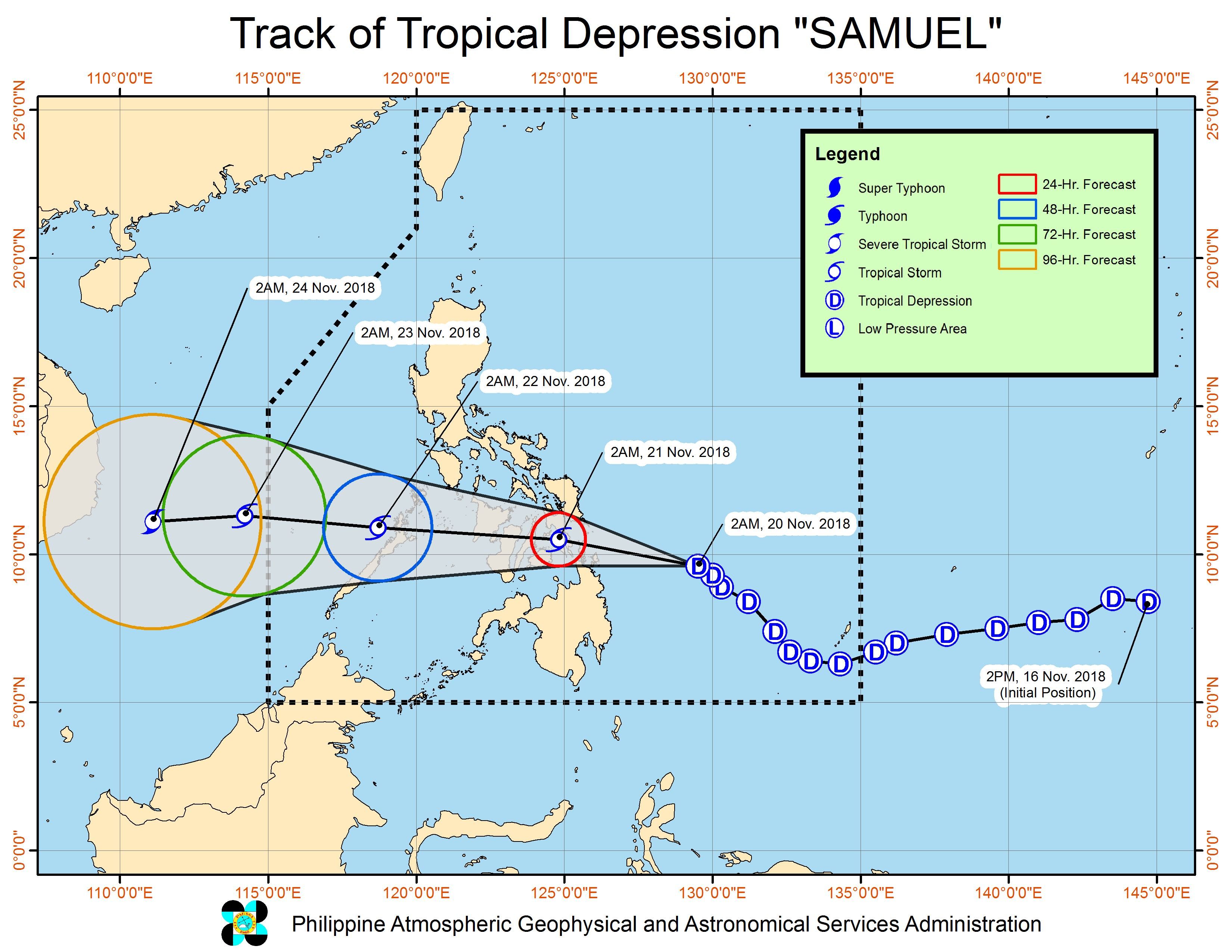 Forecast track of Tropical Depression Samuel as of November 20, 2018, 5 am. Image from PAGASA 