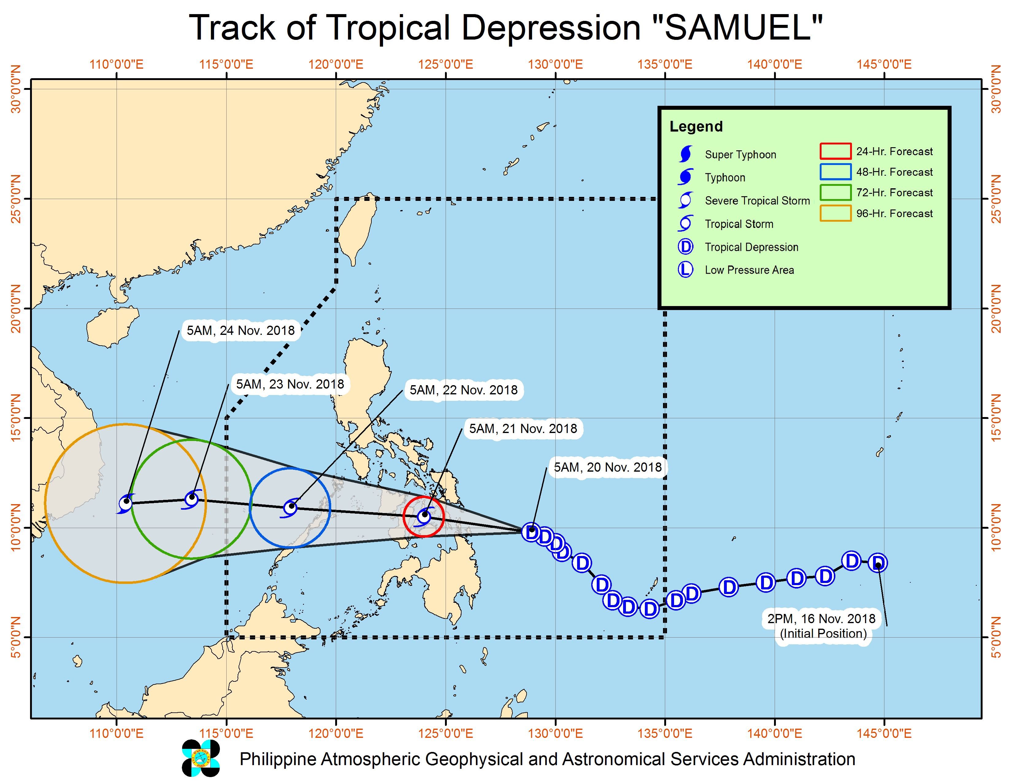 Forecast track of Tropical Depression Samuel as of November 20, 2018, 8 am. Image from PAGASA 