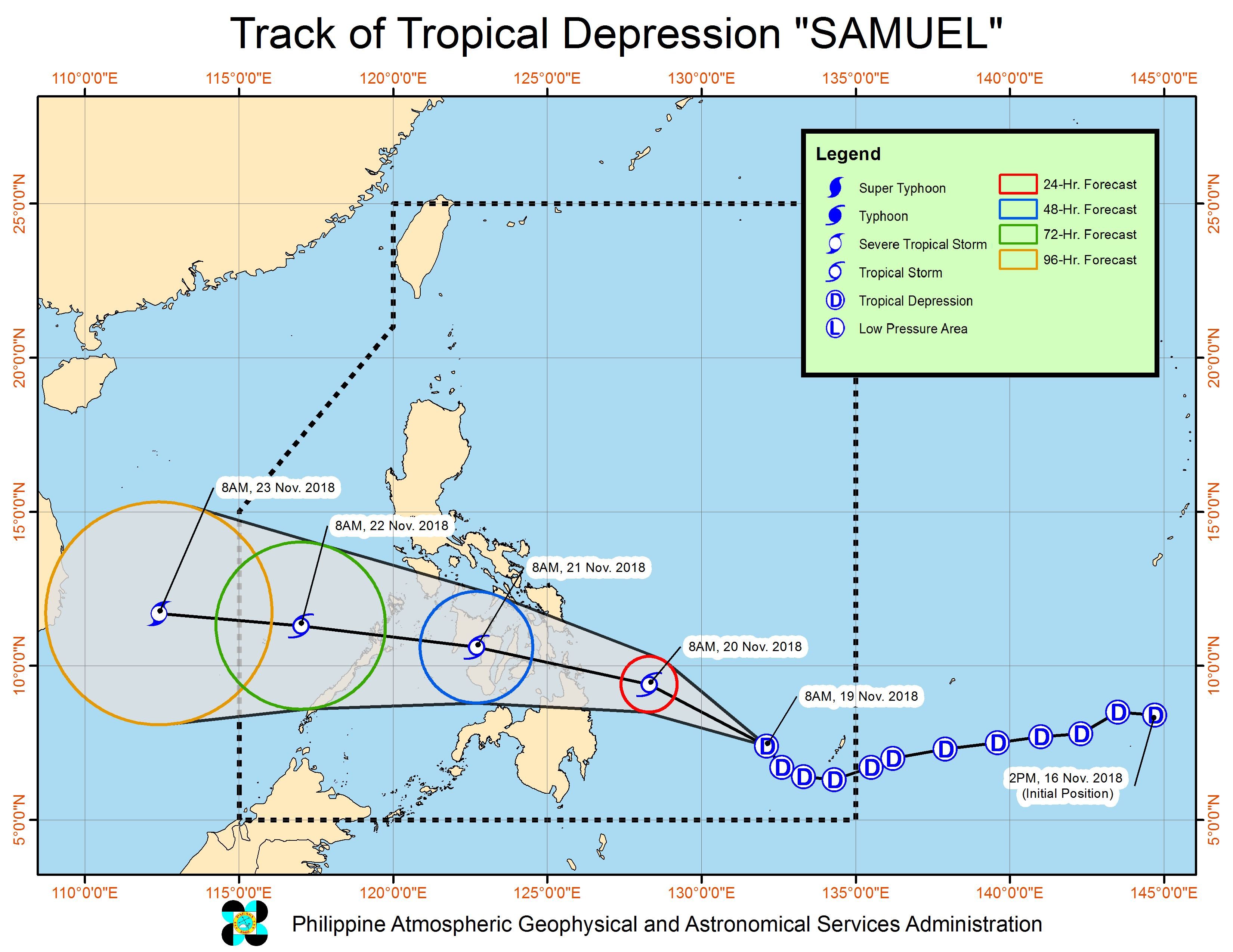 Forecast track of Tropical Depression Samuel as of November 19, 2018, 11 am. Image from PAGASA 