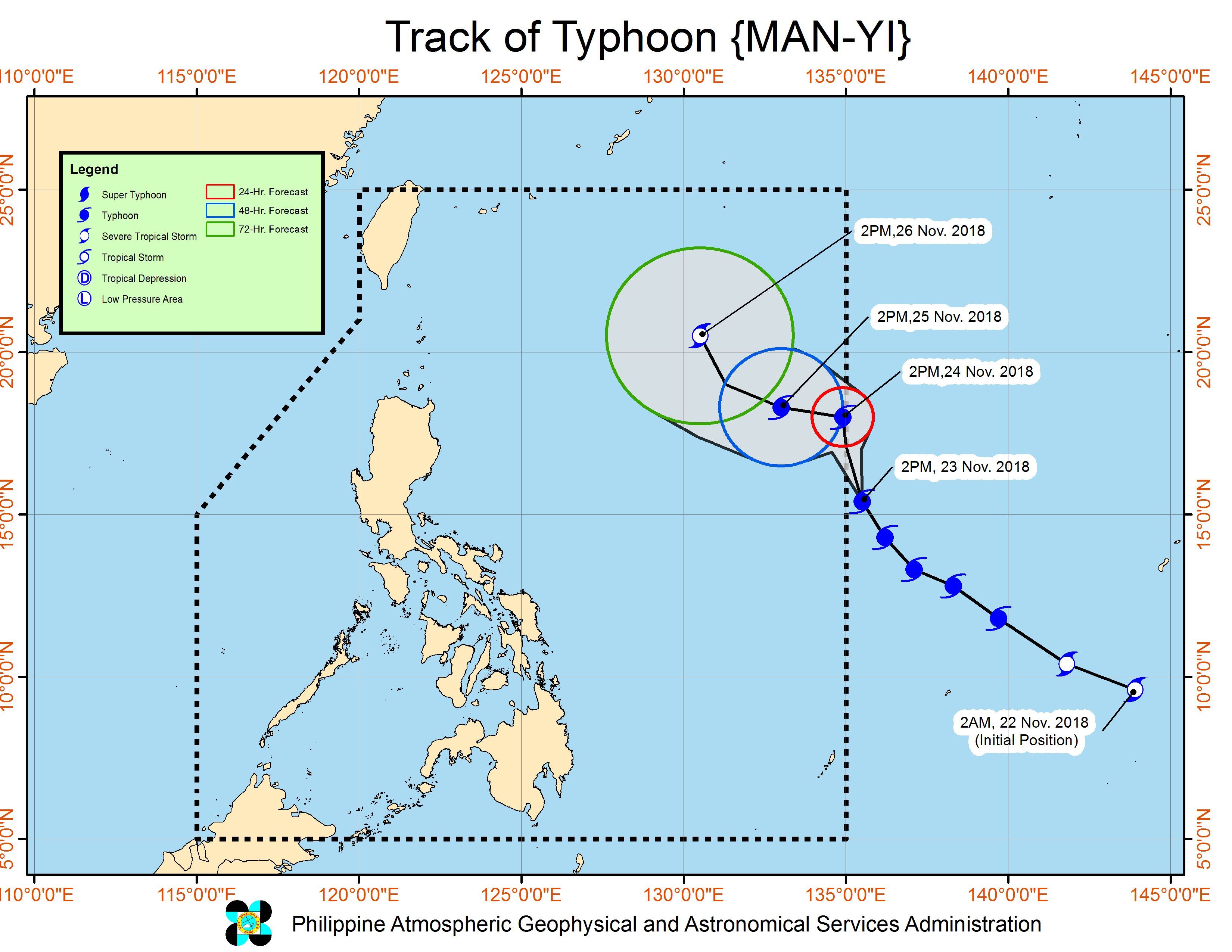 Forecast track of Typhoon Man-yi as of November 23, 2018, 5 pm. Image from PAGASA 