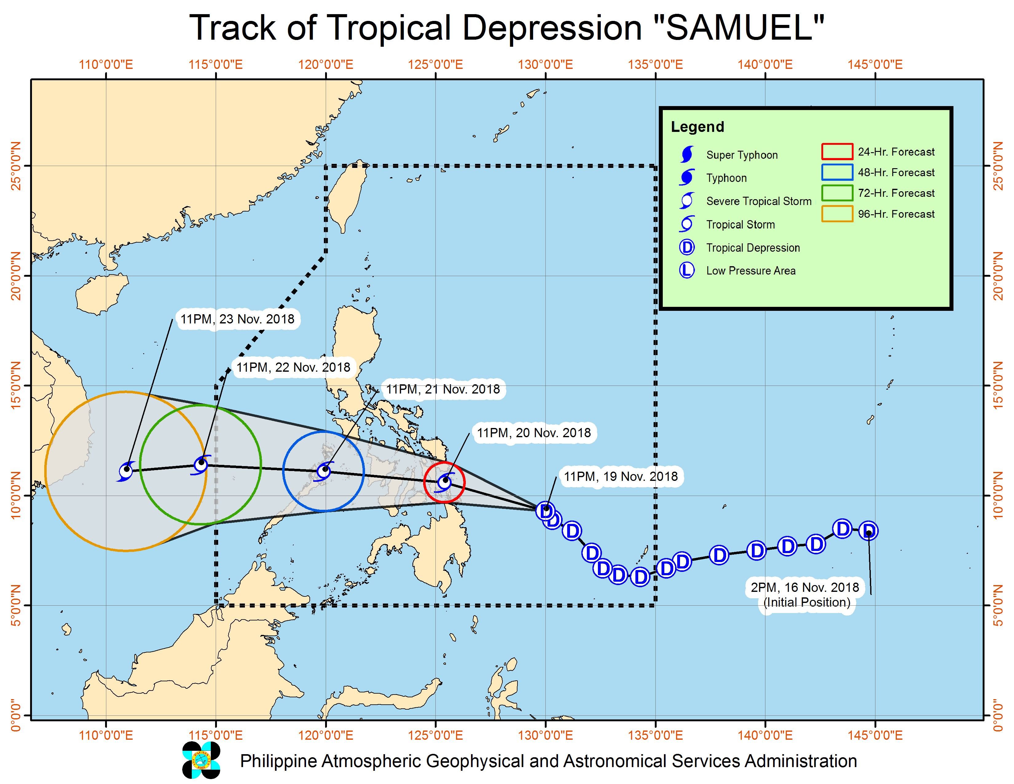 Forecast track of Tropical Depression Samuel as of November 20, 2018, 2 am. Image from PAGASA 