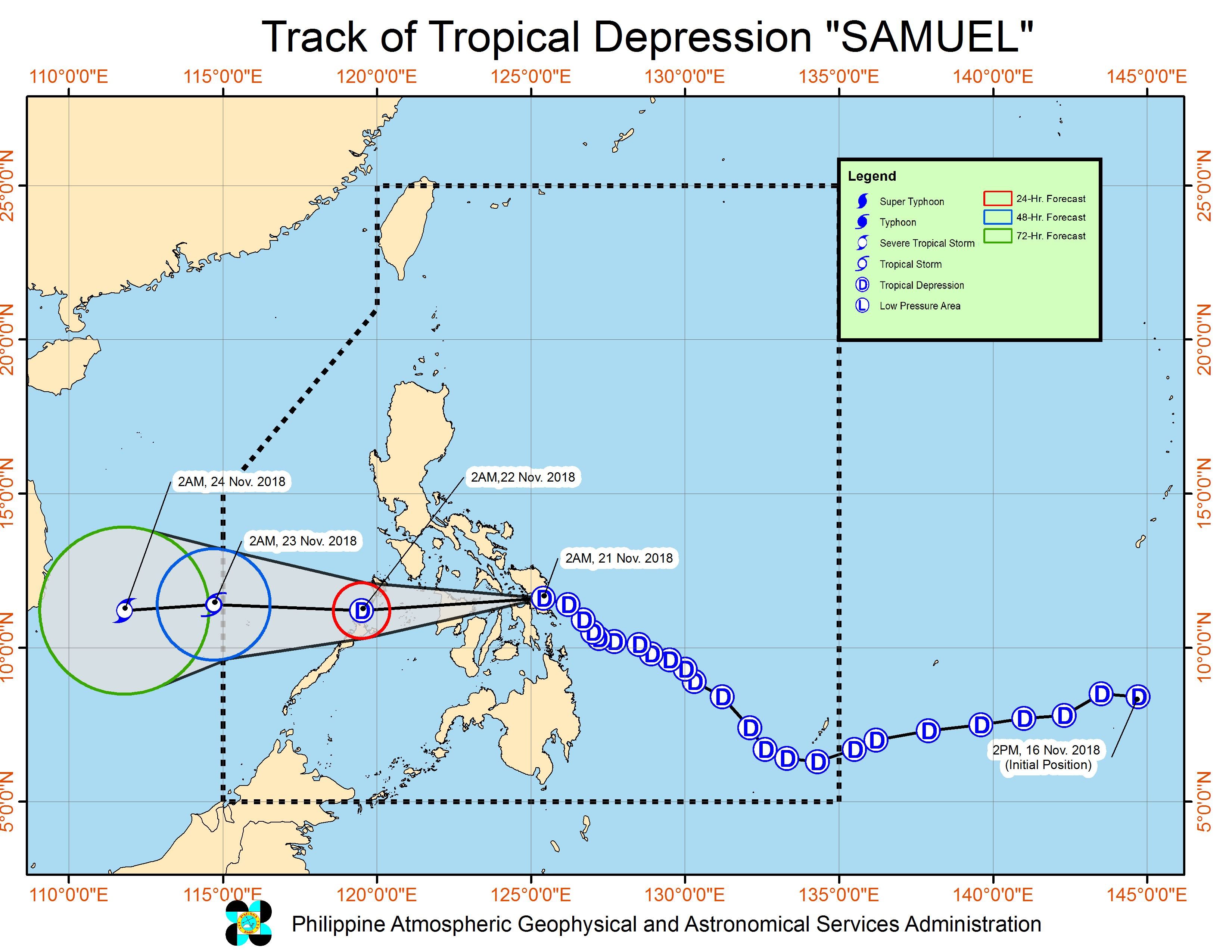 Forecast track of Tropical Depression Samuel as of November 21, 2018, 5 am. Image from PAGASA 