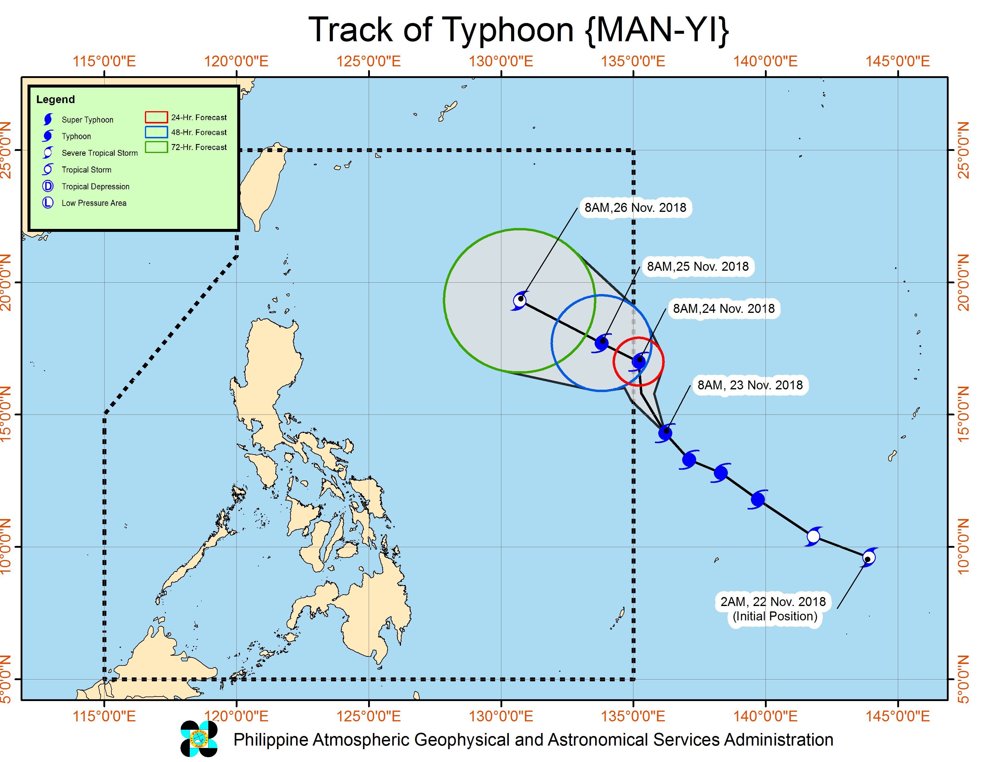 Forecast track of Typhoon Man-yi as of November 23, 2018, 11 am. Image from PAGASA 