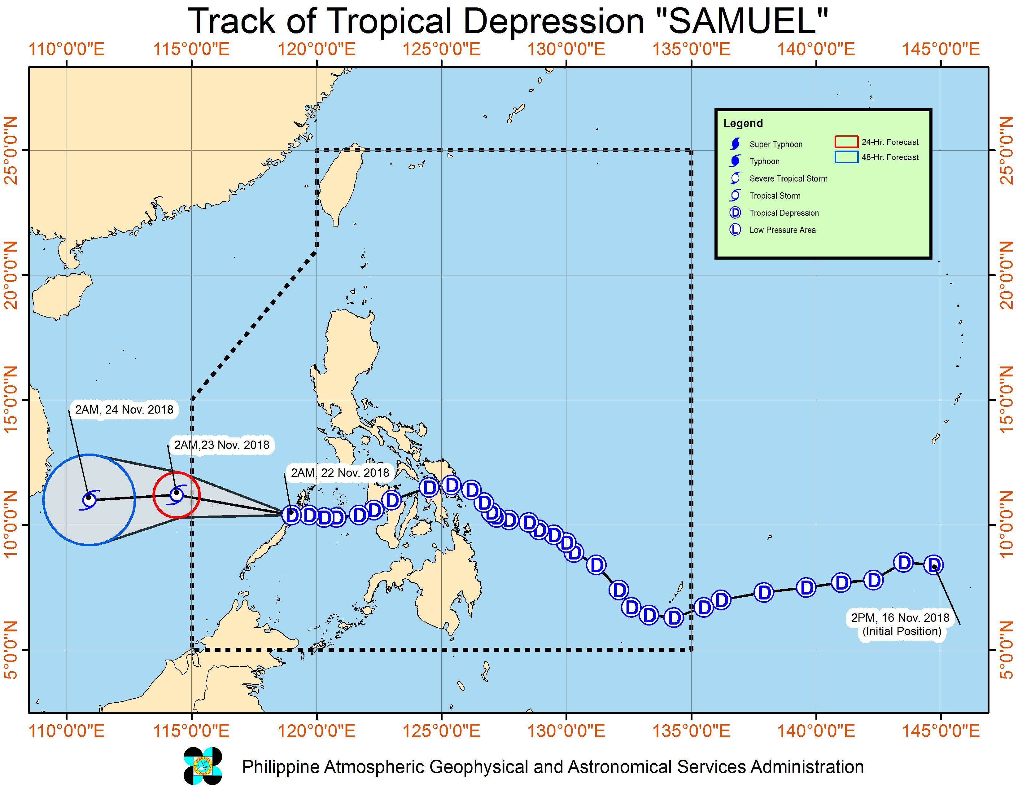 Forecast track of Tropical Depression Samuel as of November 22, 2018, 5 am. Image from PAGASA 