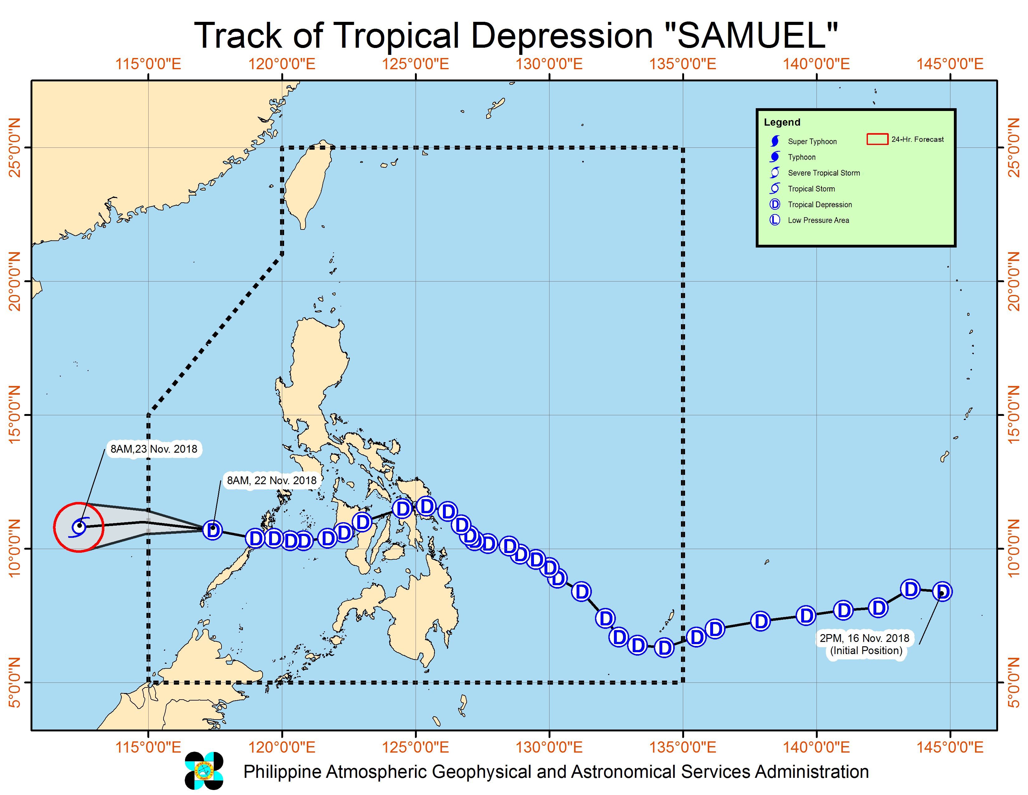 Forecast track of Tropical Depression Samuel as of November 22, 2018, 11 am. Image from PAGASA 