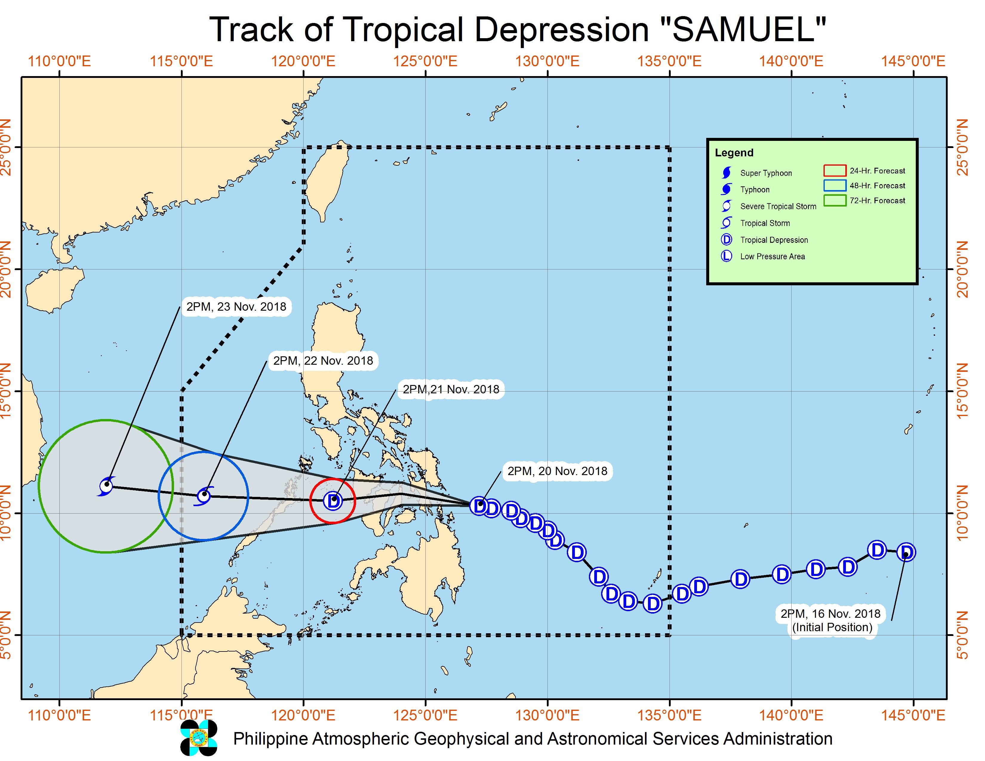 Forecast track of Tropical Depression Samuel as of November 20, 2018, 5 pm. Image from PAGASA 