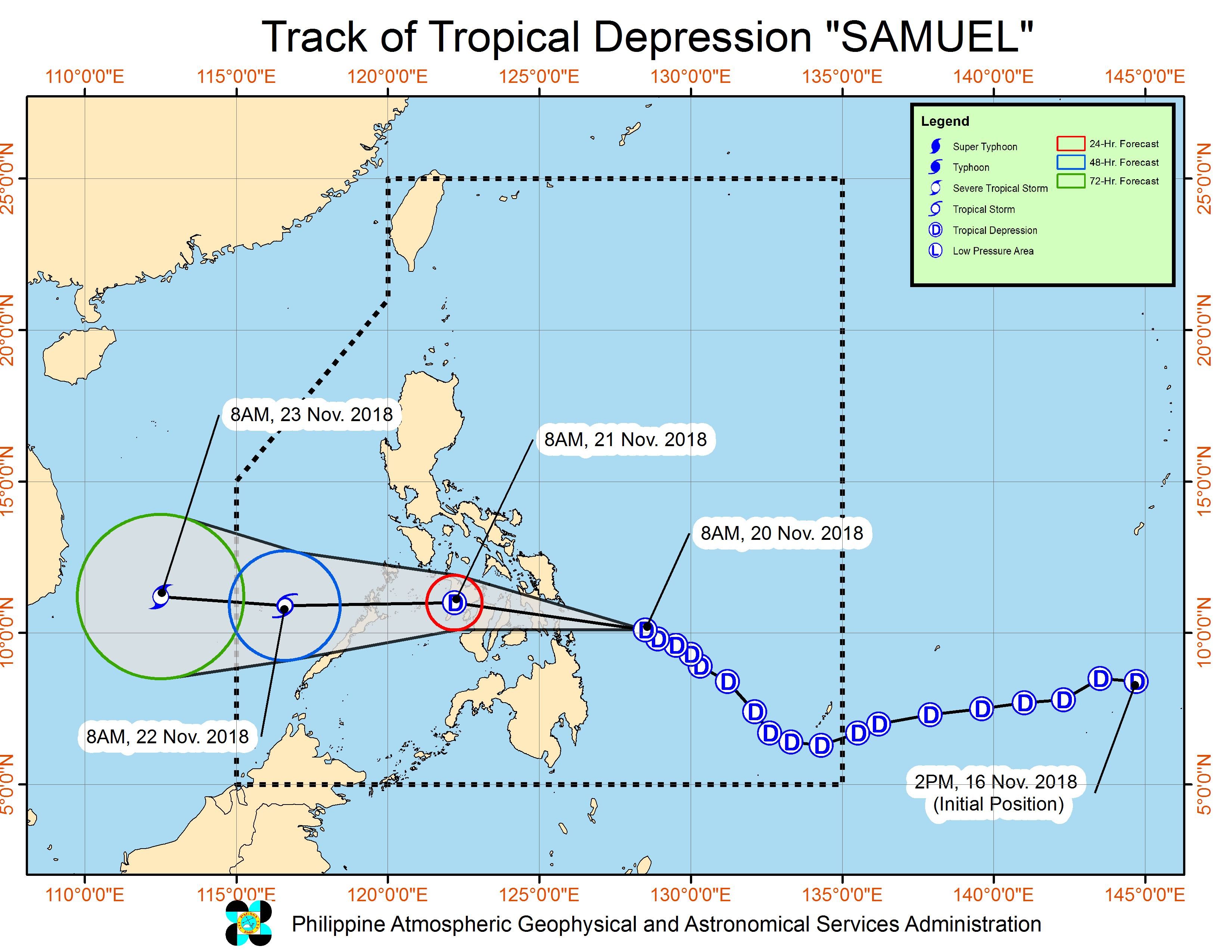Forecast track of Tropical Depression Samuel as of November 20, 2018, 11 am. Image from PAGASA 