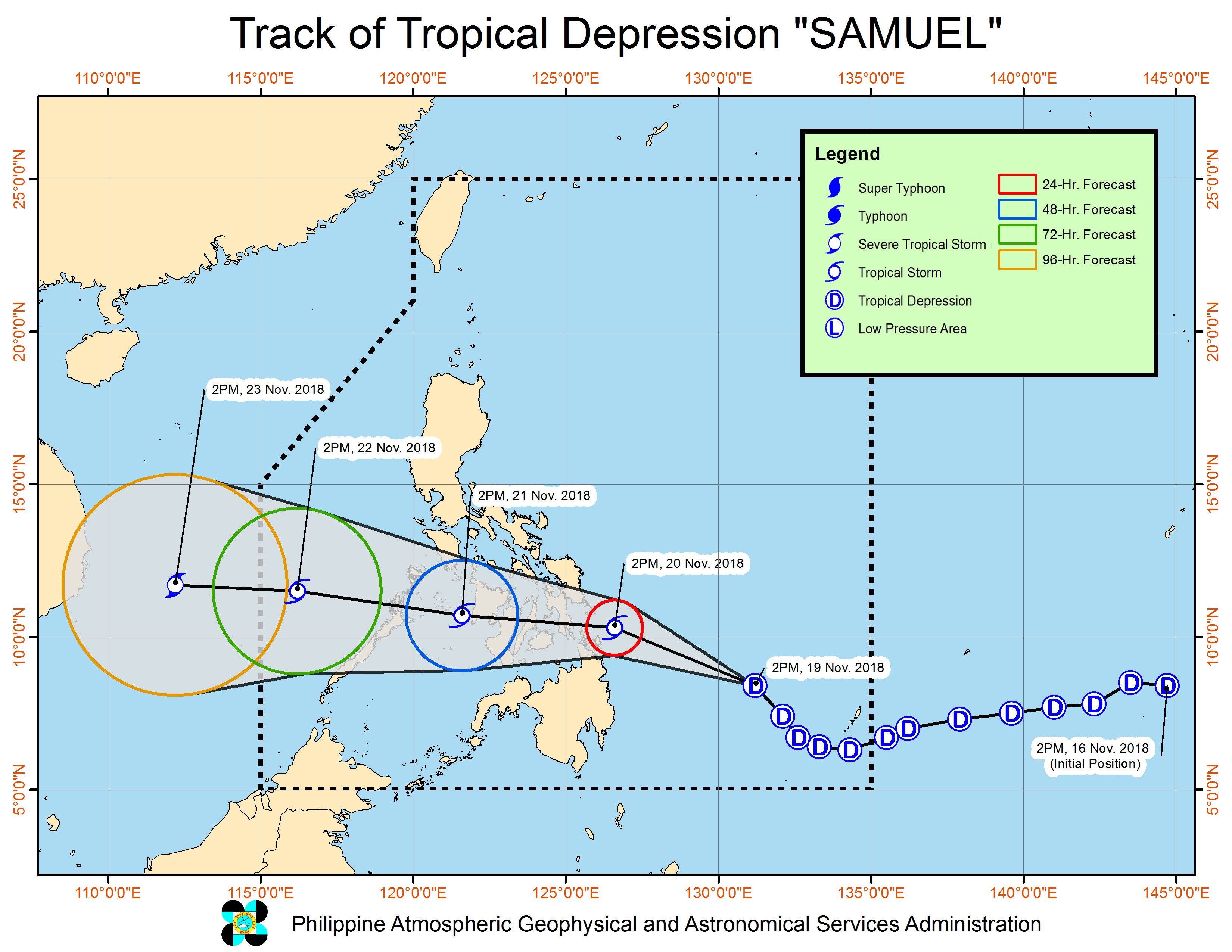 Forecast track of Tropical Depression Samuel as of November 19, 2018, 5 pm. Image from PAGASA 