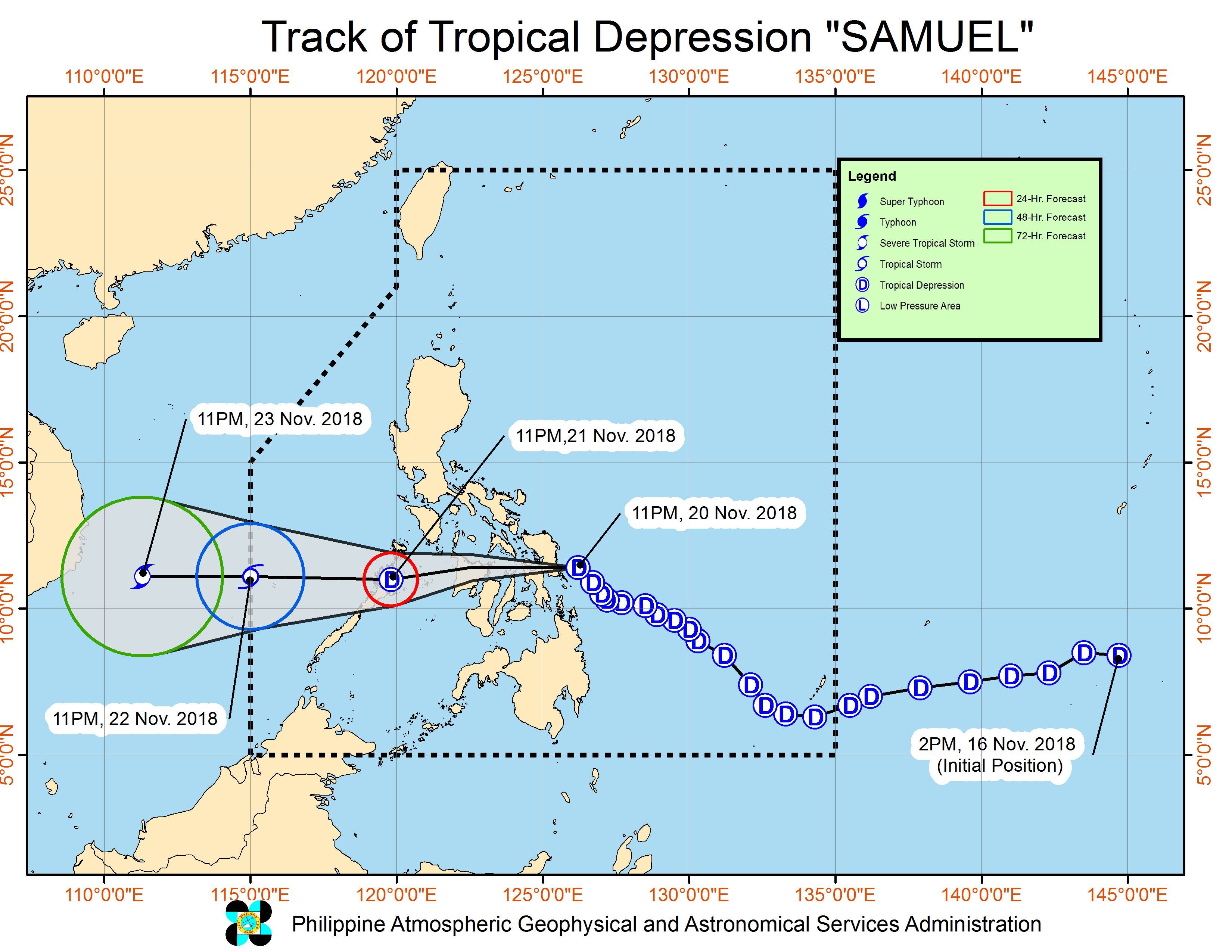 Forecast track of Tropical Depression Samuel as of November 21, 2018, 2 am. Image from PAGASA  
