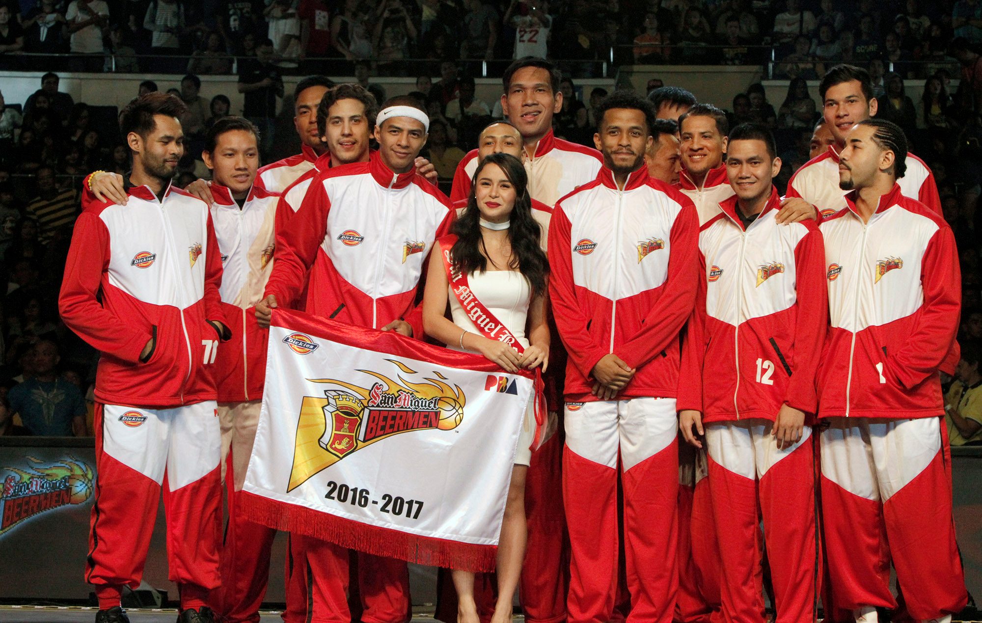 The San Miguel Beermen with muse Yassi Pressman. Photo from PBA Images 