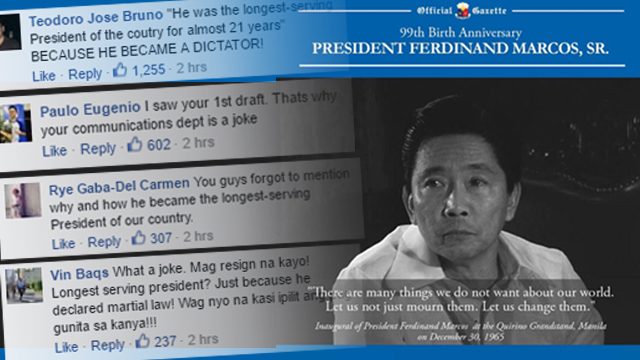 Official Gazette under fire for Marcos photo caption