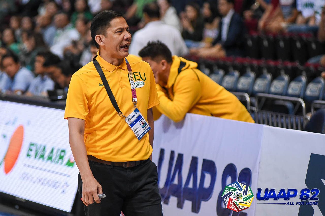 GOOD JOB. 'I’m just happy with the way we responded today especially coming off that loss to Ateneo,' says FEU coach Olsen Racela. Photo release  