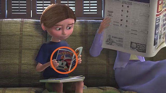 TELUR BUKU KOMIK.  Dalam 'Finding Nemo', seorang anak laki-laki yang menunggu gilirannya di dokter gigi membaca komik dengan Mr Incredible dari 'The Incredibles' di sampulnya.  Ambil layar dari YouTube/Disney 