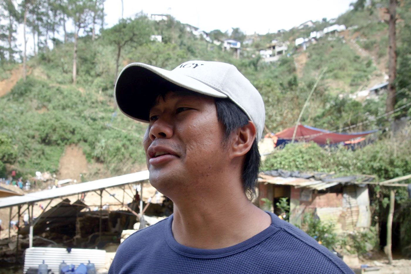 NO MORE MINING? Ucab, Itogon town Barangay Ucab Councilor Jake Naboye of Itogon, Benguet, at the landslide recovery site. Photo by Rambo Talabong/Rappler  