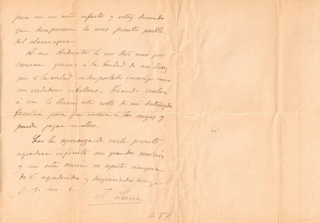 HISTORICALLY SIGNIFICANT. The letter is the only known letter from Luna's imprisonment. Photo courtesy of Salcedo Auctions 