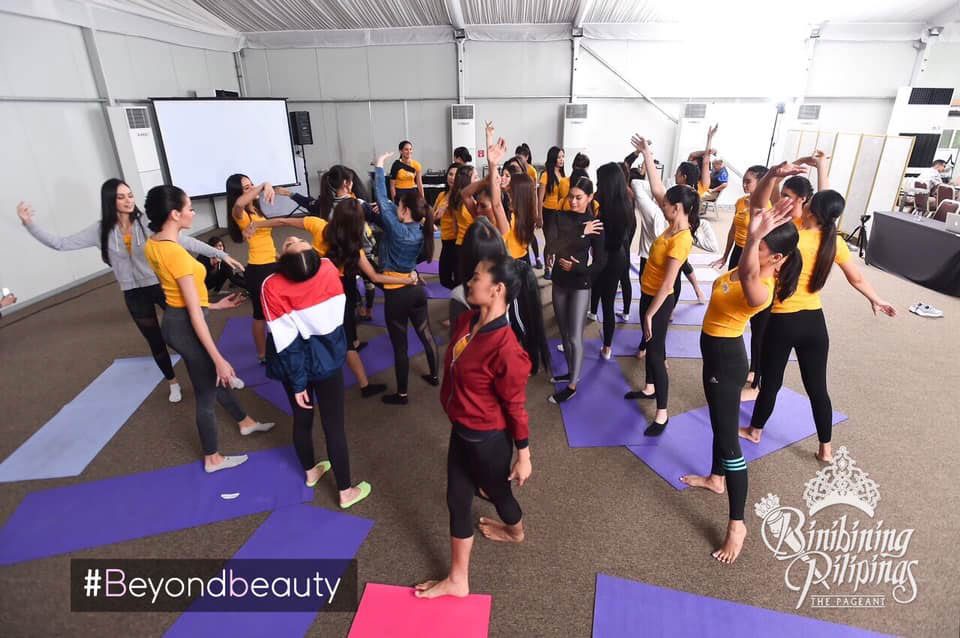 COMFORT.   Many of the exercises encouraged the Bb. Pilipinas 2019 Candidates to move around and loosen up their bodies with the intent of helping them to be more comfortable in opening up themselves spiritually. 