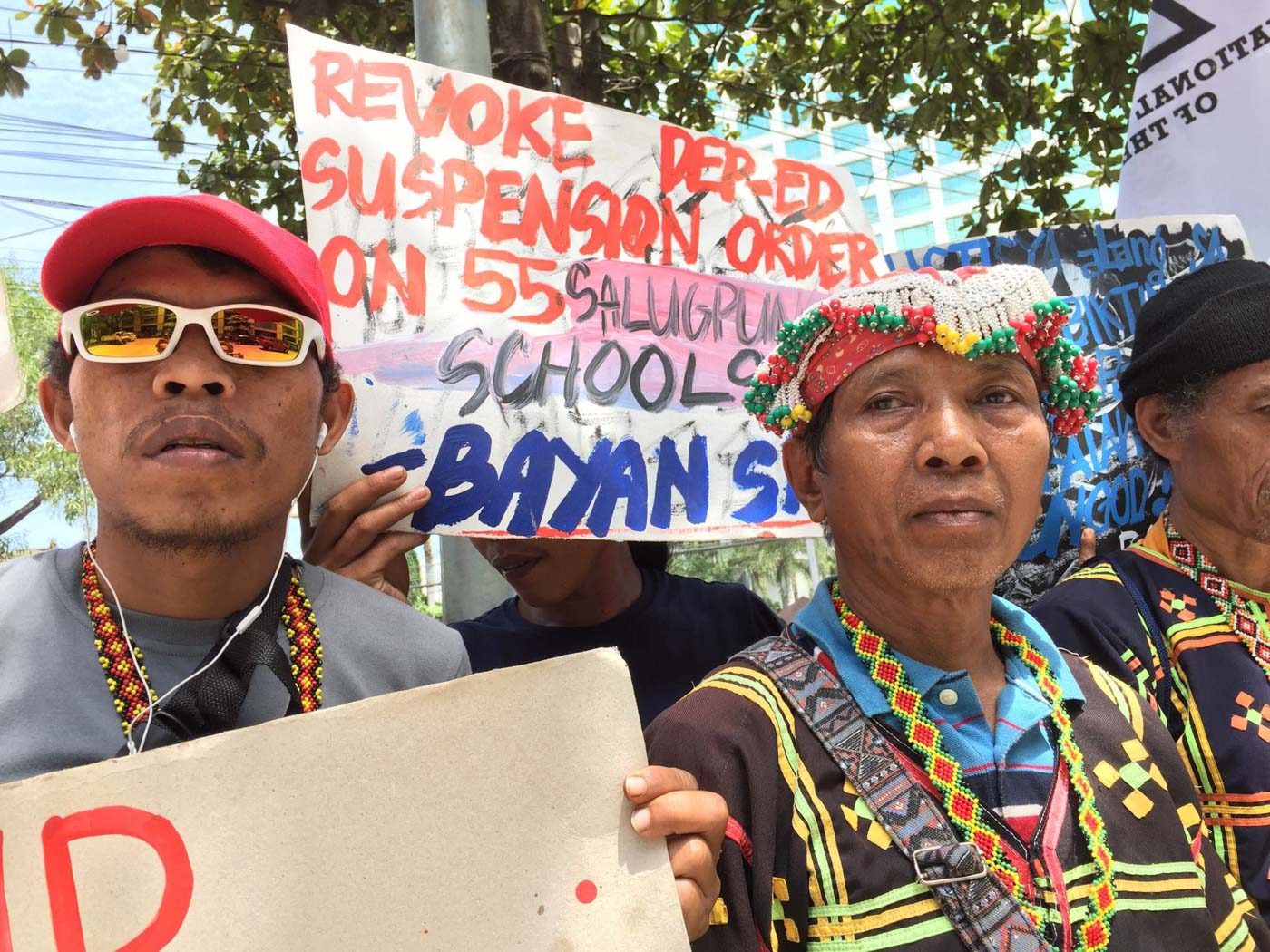 DENOUNCING DEP-ED. On Monday, July 22, Lumad leaders condemn the DepEd order to close 55 Lumad schools in Mindanao. Photo courtesy of Kilab Multimedia 