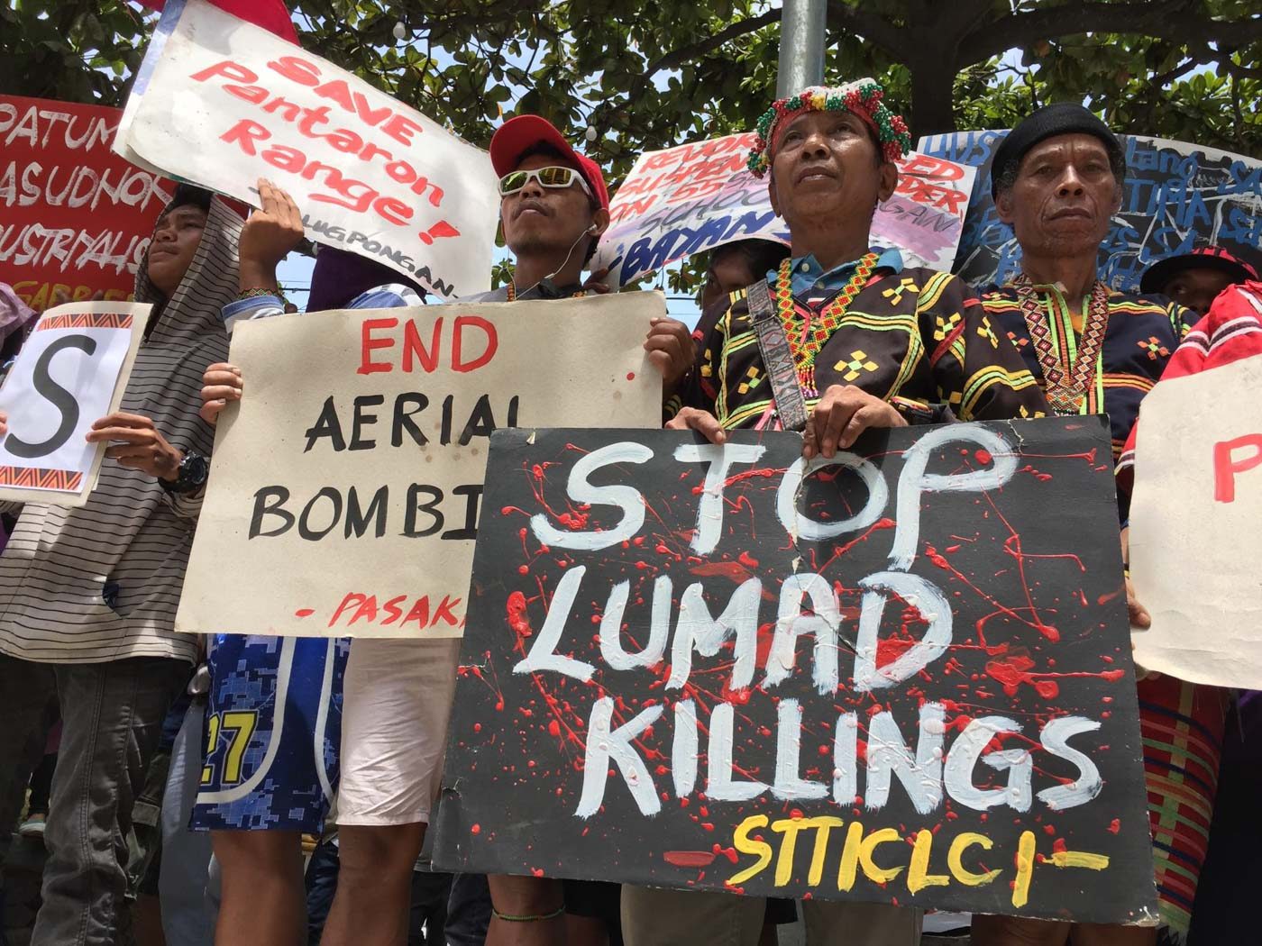 DAVAO CITY. Lumad leaders from Talaingod in Southern Mindanao join the United People's SONA at the Freedom Park in Davao City, calling for an end to martial law and a stop to the attacks on Lumad schools and communities on July 22. Photo courtesy of Kilab Multimedia 