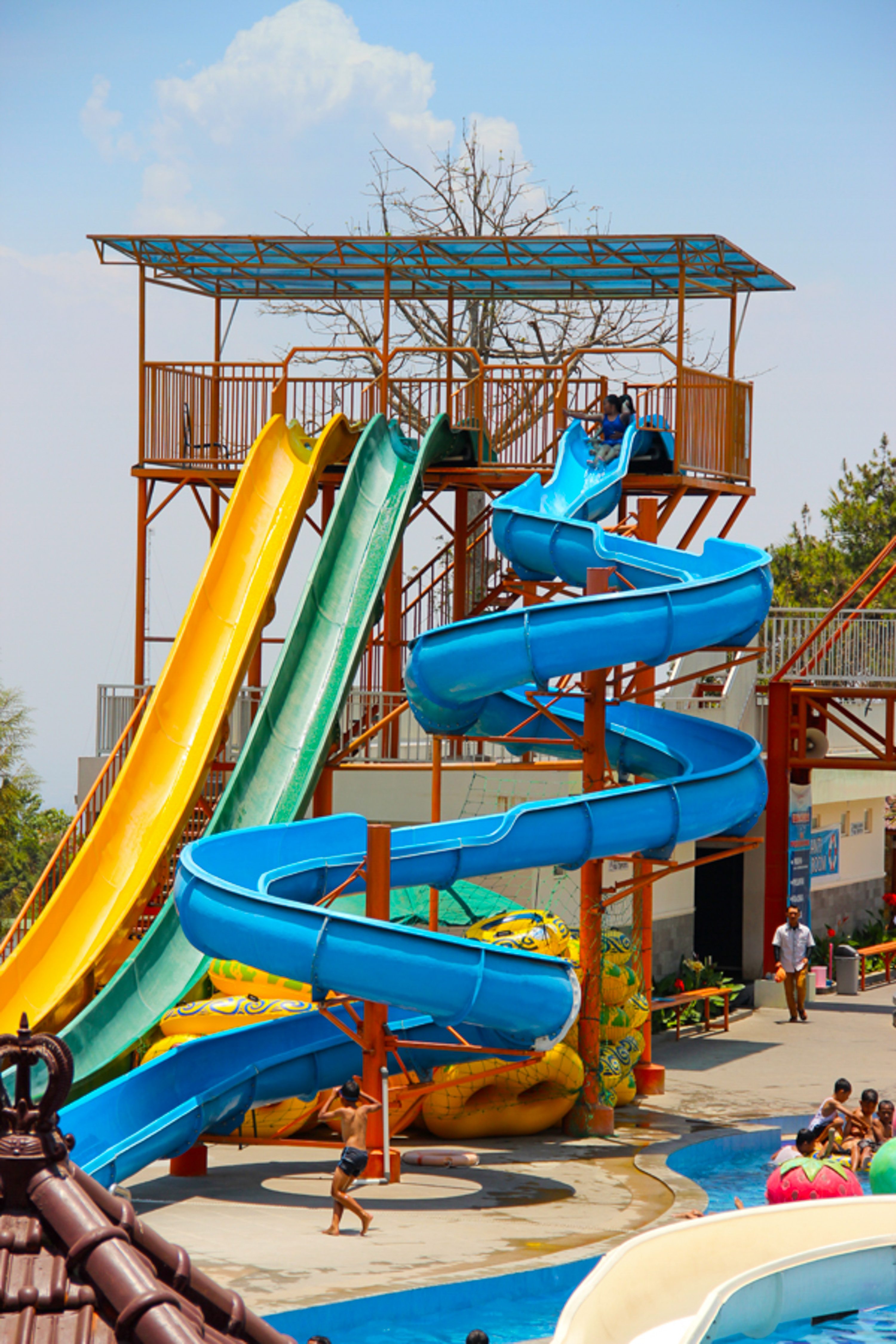 SLIDES. Check out these thrilling water slides at the Kusuma Agrowisata hotel. 