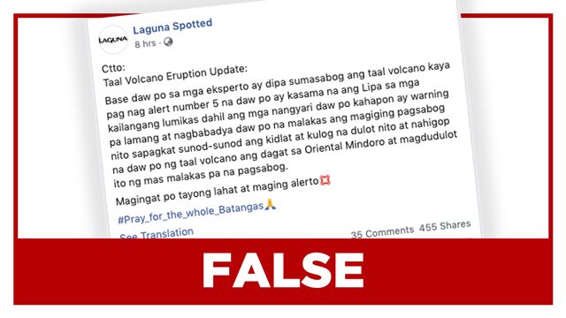 FALSE: Taal Volcano ‘draws in’ water from Oriental Mindoro