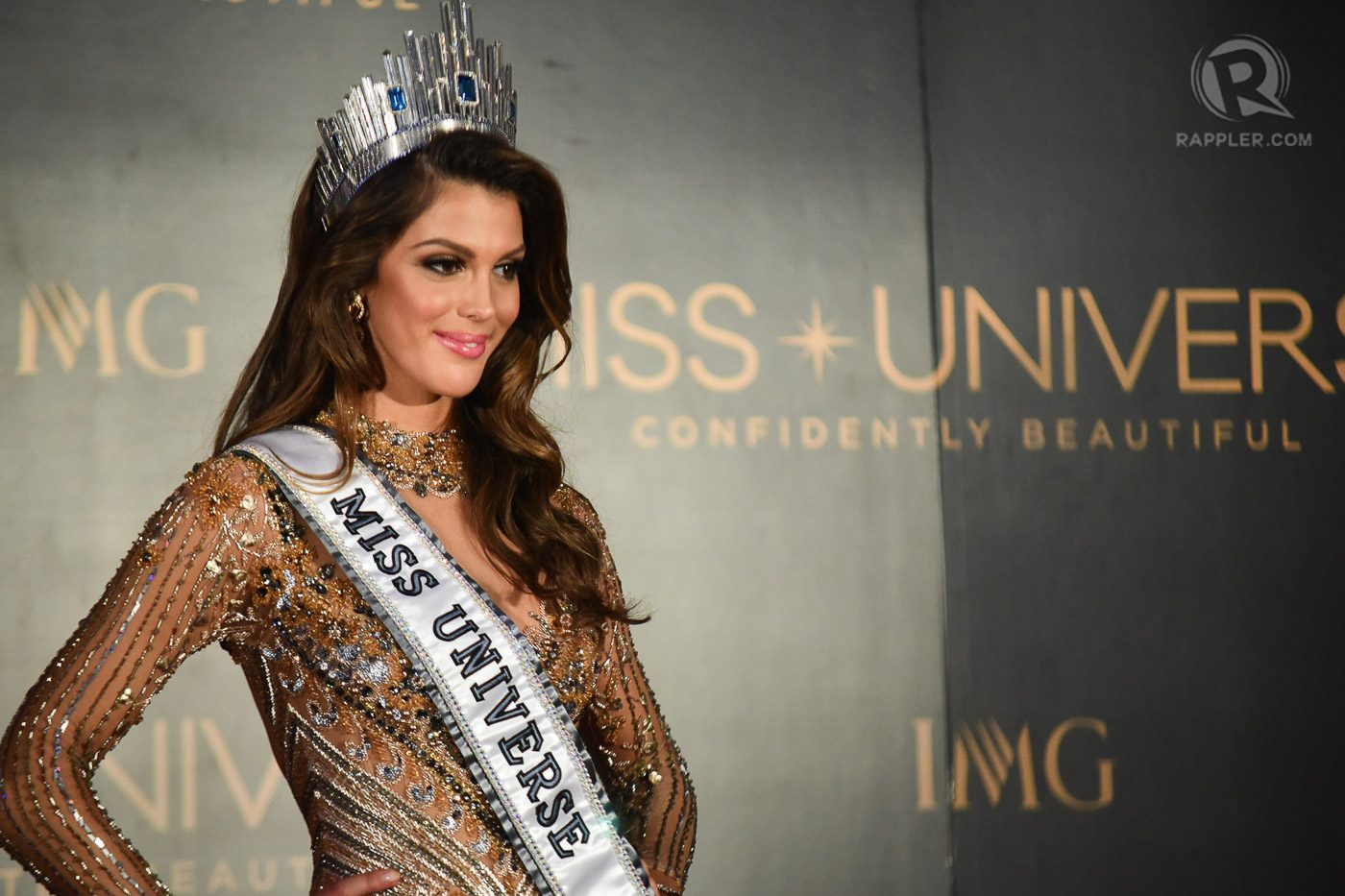 MISS UNIVERSE 2016. Iris Mittenaere of France poses for the cameras during her first press conference as the new Miss Universe. Photo by Alecs Ongcal/Rappler 
