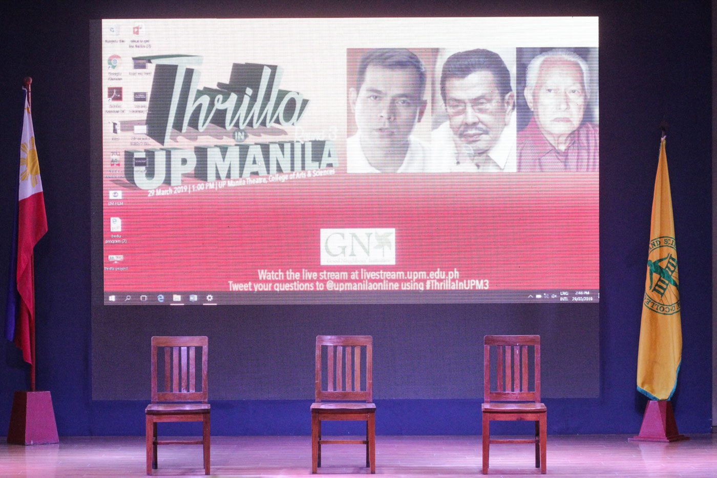 NO-SHOW. Only Isko Moreno attends the 'Thrilla in UP Manila' debate. Photo by Lito Borras/Rappler  