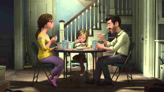 DINNER TIME. A sullen Riley experiences a whole host of emotions when her parents move her from Minnesota to San Francisco. Photo courtesy of Disney-Pixar  