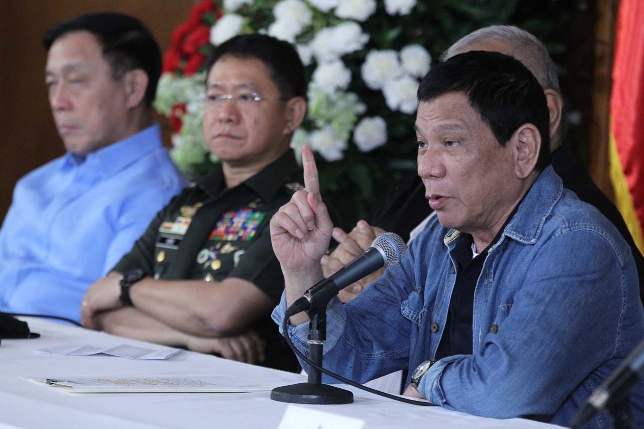 CALLING ON THE MILITARY. President Rodrigo Duterte gives a press conference in the presence of top security officials like AFP chief General Eduardo Año. Photo by Ace Morandante/Presidential Photo
 