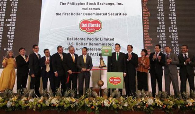DOLLAR DEBUT. Del Monte Pacific Limited is the first company to list dollar denominated securities in the Philippines. 