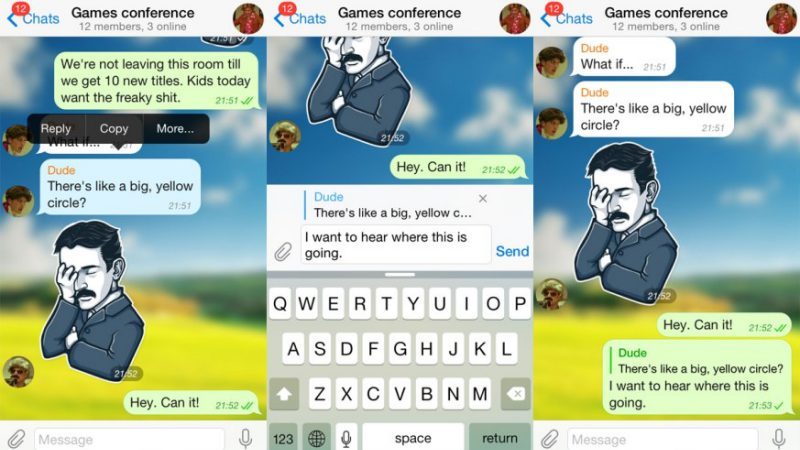 Tampilan fitur Reply di Telegram. Foto dari Tech in Asia 
