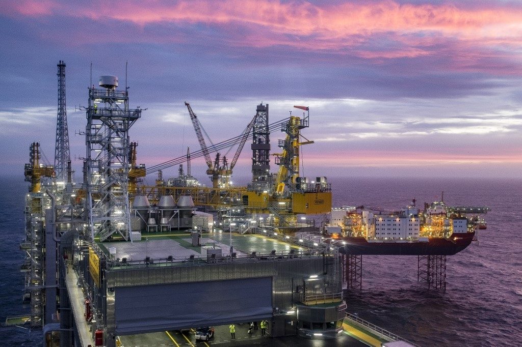 OIL FIELD. The field center of the Johan Sverdrup oil field in the North Sea west of Stavanger, Norway, is pictured on January 7, 2020. Photo by Carina Johansen/NTB Scanpix/AFP 