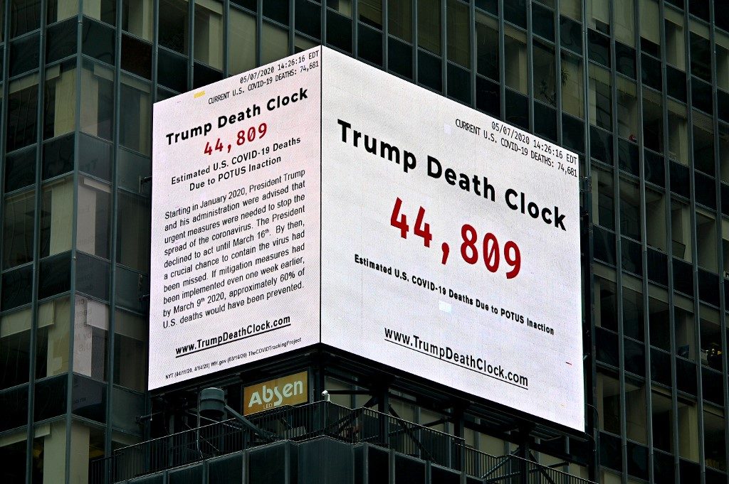 ‘Trump Death Clock’ counts preventable U.S. coronavirus deaths