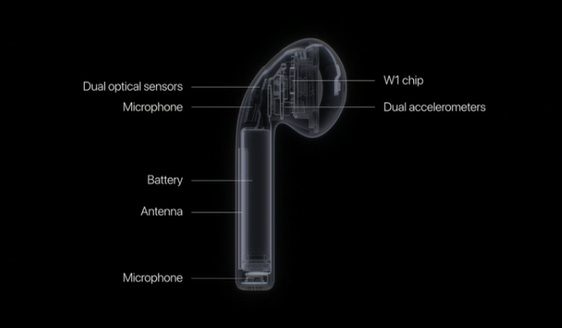 AIRPOD DIAGRAM. The wireless earphones feature the 'W1' chip which Apple credits for the unit's great sound and batter life. Screenshot from Apple 