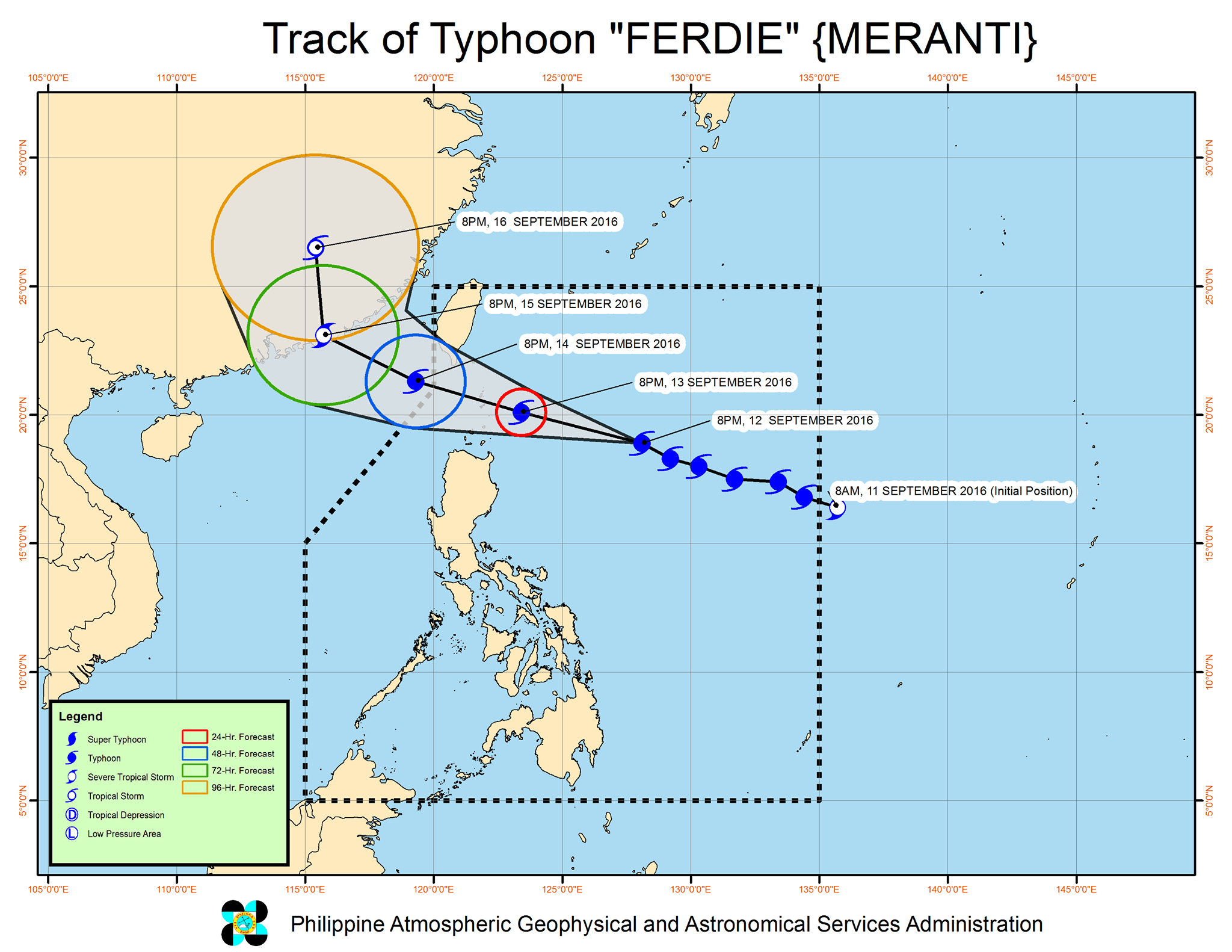 Forecast track of Typhoon Ferdie as of September 12, 11 pm. Image courtesy of PAGASA  
