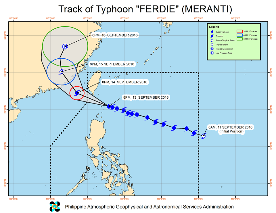 Forecast track of Typhoon Ferdie as of September 13, 11 pm. Image courtesy of PAGASA  