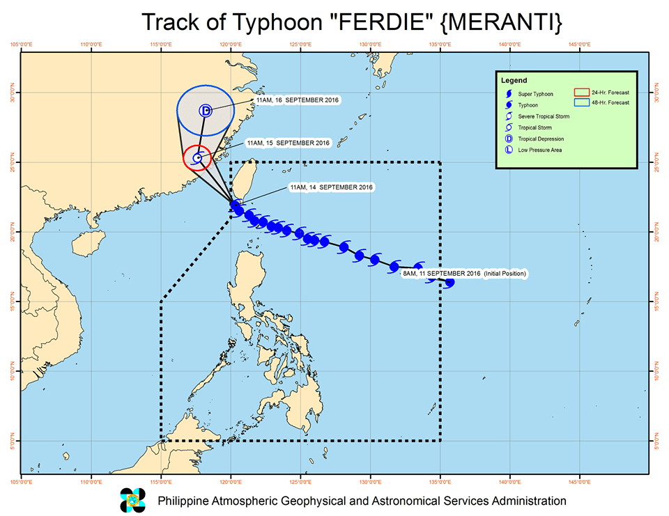 Forecast track of Typhoon Ferdie as of September 14, 2 pm. Image courtesy of PAGASA  