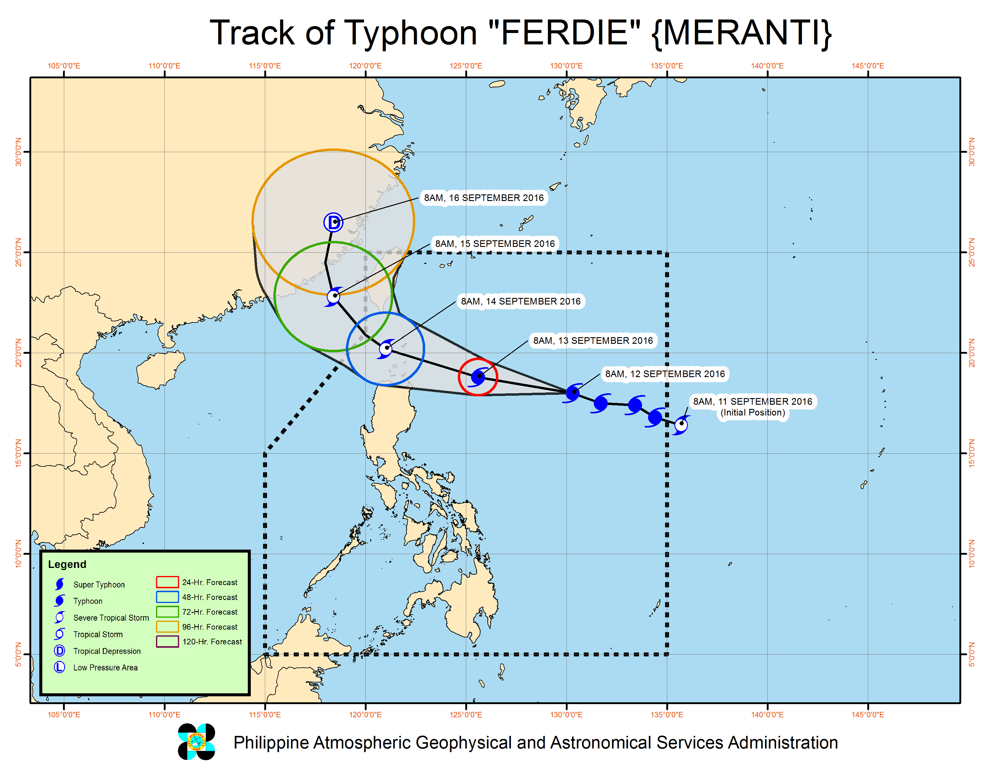 Forecast track of Typhoon Ferdie as of September 12, 11 am. Image courtesy of PAGASA 